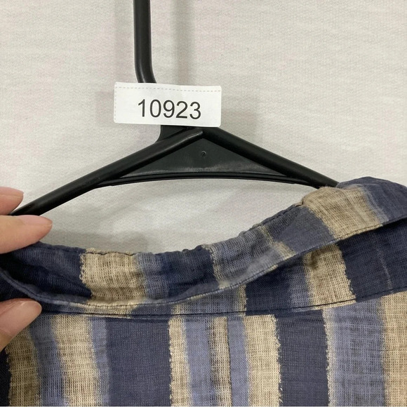 Terra Blue Tan Striped Lagenlook Artsy Button Down Size Medium - Picture 10 of 10